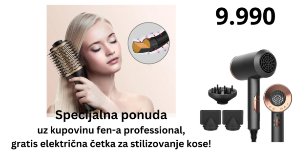 Fen za kosu professional-električna četka za stilizovanje GRATIS