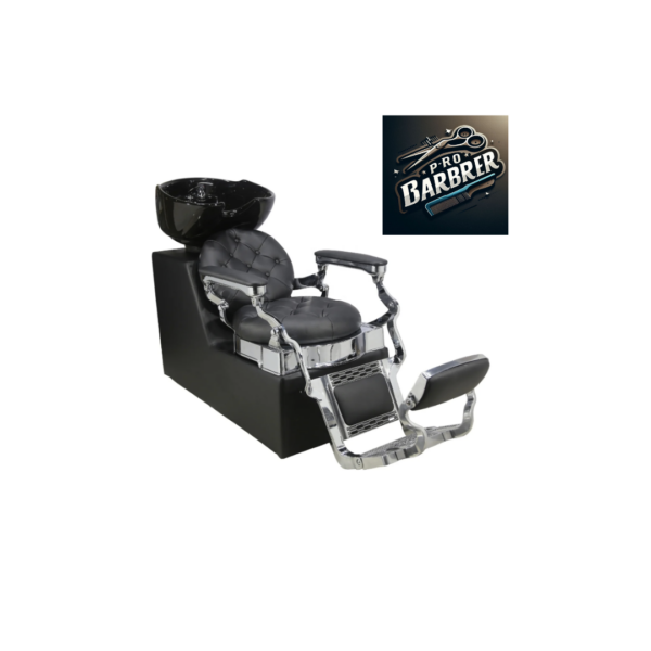 Barber pro šamponjera srebrni ram crna koža crna keramika YP8833