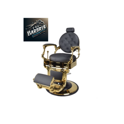 Barberska stolica zlatni ram crna koža model YP8833