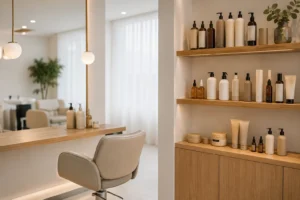 Profesionalno opremljen salon sa kozmetičkim proizvodima za negu kose